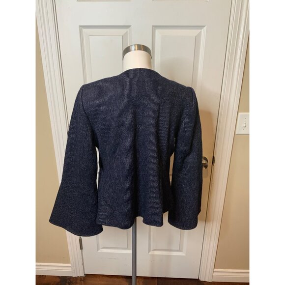 Cartonnier Navy Blue White Pinstripe Wool Blend Jacket W/Trumpet Sleeves Size 14 - Picture 4 of 5